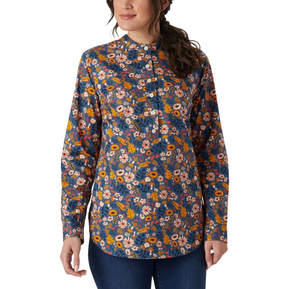 Duluth Trading Top 3X Printmaker Mushroom Floral Tunic Cotton Poplin Pockets